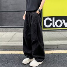 批发美式复古军绿色皱褶工装<b class='q'>裤</b>男女ins街头宽松直筒抽绳休闲长<b class='q'>裤</b>子