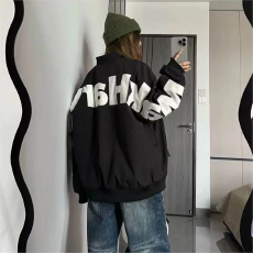 批发美式高街满背字母贴布刺绣<b class='q'>外套</b>男女早春复古宽松休闲学生情侣夹克