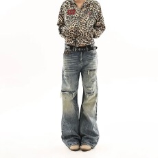 批发美式牛仔很忙直筒裤水洗秋冬<b class='q'>牛仔裤</b>宽松潮流女男破洞裤猫须长裤子