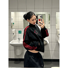 批发美式黑衣复古三条杠立领麂皮绒卫衣外套男女秋pu皮<b class='q'>夹克</b>机车骑行服