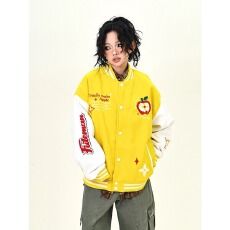 批发嘻哈潮乐邦美式复古苹果植绒棒球服夹克女学院风宽松休闲情侣外套