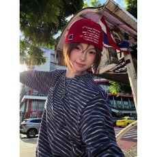 批发美式自由<b class='q'>街头</b>条纹拼色圆领长袖T恤男女春秋季通勤松弛感罩衫上衣