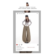 批发简约时尚弯刀阔腿裤女秋季宽松单排扣设计高腰垂感显瘦牛仔<b class='q'>长裤</b>男