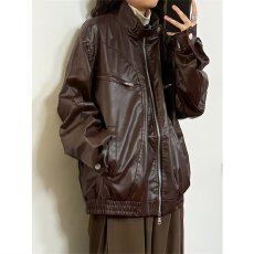 批发美式复古拉链装饰PU皮短款夹克男女生春秋新款高级感宽松机车外套