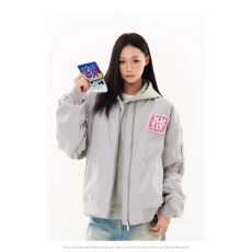 批发钛合金双开拉链美式高街个性魔术贴刺绣<b class='q'>棒球</b>服学生情侣飞行员外套