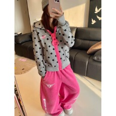 批发新款ins潮流<b class='q'>百搭</b>多巴胺玫粉色阔腿裤女宽松垂感休闲裤街舞<b class='q'>运动</b>裤