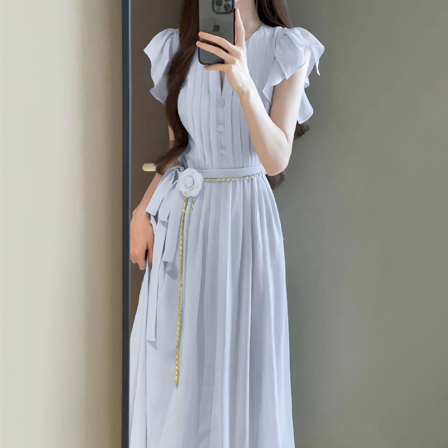 FA34215# 法式小飞袖连衣裙子女夏季新款设计感独特漂亮夏日绝美长裙 服裝批發女裝批發服飾貨源