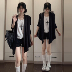 批发韩系早秋穿搭黑色针织<b class='q'>开衫</b>外套<b class='q'>女</b>2025新款配吊带的小外搭长袖上衣