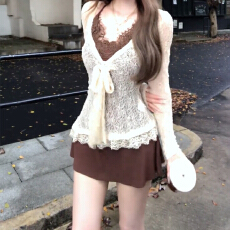 批发2025新款御姐风蕾丝套装<b class='q'>连衣裙</b>子早秋季纯欲辣妹<b class='q'>挂</b><b class='q'>脖</b>吊带修身短裙