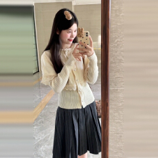 批发小个子白色<b class='q'>蕾丝</b>拼接<b class='q'>披肩</b>毛衣针织衫女秋冬季2025新款减龄显瘦上衣