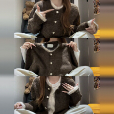 批发毛衣外套女秋冬季2025新款小香慵懒高级感绝美<b class='q'>假两件</b>针织开衫上衣