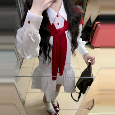 批发法式白色衬衫<b class='q'>连衣裙</b>子女2025新款高级感早秋韩系穿搭一整套装短裙