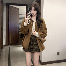 批发美式复古棕色夹克外套女春<b class='q'>秋</b>2025新款早<b class='q'>秋</b>韩系穿搭小个子短款上衣