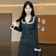 批发2025新款法式气质<b class='q'>蕾丝</b>花边针织连衣裙子女秋冬季内搭毛衣<b class='q'>套装</b>长裙