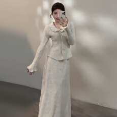 批发2025新款法式气质<b class='q'>蕾丝</b>花边针织连衣裙子女秋冬季内搭毛衣<b class='q'>套装</b>长裙