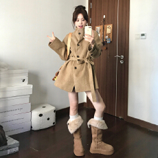 批发卡其色立领毛呢外套女秋冬季2025新款高级感小个子收腰短款呢大衣
