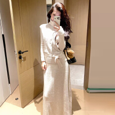 高领针织毛衣连衣裙子女秋冬季2025新款韩系穿搭三件套装包臀长裙