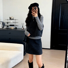 秋冬季韩系穿搭短裙套装2025新款巨好看的冬装小个子连衣裙子女装