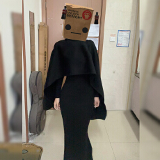 批发2025新款黑色<b class='q'>连衣裙</b>子女秋冬季清冷富家千金穿搭套装包臀鱼尾长裙