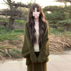 批发绿色开衫毛衣外套针织套装裙子女秋冬2025新款韩系穿搭一整套长裙