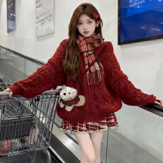 批发圣诞穿搭韩系格纹红色<b class='q'>连衣裙</b>子女秋冬季2025新款超好看一整套冬装