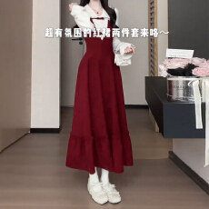 批发圣诞红色<b class='q'>衬衫</b><b class='q'>连衣裙</b>子女秋冬2025新款法式气质巨好看收腰长裙套装