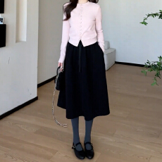 批发小个子香风黑色半身连衣裙子<b class='q'>女</b>2025秋冬季新款ootd穿搭一整套长<b class='q'>裙</b>