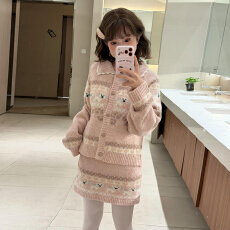 批发小个子香风圣诞穿搭粉色针织毛衣套装<b class='q'>连衣裙</b>子女秋冬2025新款短裙