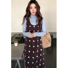 批发韩系<b class='q'>波点</b>高领背心<b class='q'>连衣裙</b>子女秋冬季2025年新款巨好看穿搭一整套装