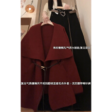 批发2026新款韩系慵懒风红色翻领毛衣外套女<b class='q'>秋</b>冬跨年穿搭针织开衫上衣