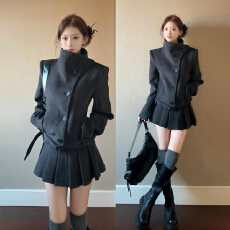 批发红色复古毛衣套装女冬季小香风收腰显瘦内搭针织上衣半身裙两件套