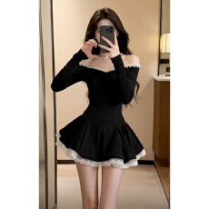 批发法式高级感黑色连衣裙子女秋<b class='q'>冬</b>季2026新款超好看新年<b class='q'>冬</b>装收腰短裙