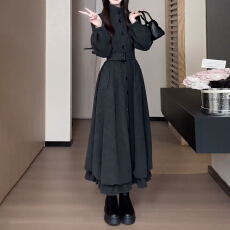 批发初<b class='q'>冬</b>巨好看灰色高领连衣裙子女<b class='q'>冬</b>季2026新款过年战袍高级感西装裙