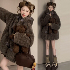 批发今年流行漂亮仿羊羔毛外套女秋冬季绝美巨好看宽松加厚毛茸茸大衣