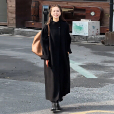 批发2026新款富家千金感冬装黑色毛呢外套<b class='q'>女装</b>秋冬季韩系长款大衣加厚