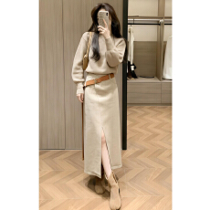 批发法式姐系气质毛衣<b class='q'>连衣裙</b>子女冬2026超火穿搭一整套装<b class='q'>开叉</b>半身长裙