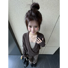 批发韩系复古松弛感气质休闲套装女2026春季新款宽松慵懒毛衣条纹长裤