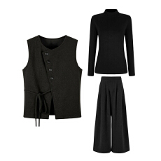 批发赫本风设计感马甲阔腿裤打底衫套装三件套女2025春秋<b class='q'>新款</b>韩系穿搭