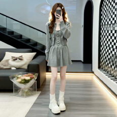 批发慵懒小狗提花减龄刺绣针织开<b class='q'>衫</b>2026新款韩系修身吊带连衣裙两件套