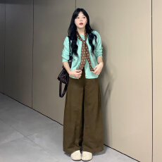 批发2026新款韩系绿色长袖针织衫上衣女早秋季<b class='q'>宽松</b>慵懒风<b class='q'>毛衣</b>开衫外套