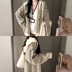 批发韩系慵懒感针织条纹秋冬季外套<b class='q'>女</b>2026新款小个子巨好看穿搭的开衫