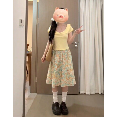 批发法式漂亮小套装娃娃领连衣裙子女2026早春短袖上衣碎花半身裙套装