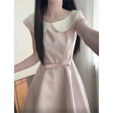 批发法式富家千金娃娃领粉色<b class='q'>连衣裙</b>子女夏季2026新款绝美收腰公主长裙