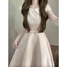 批发法式富家千金娃娃领粉色<b class='q'>连衣裙</b>子女夏季2026新款绝美收腰公主长裙