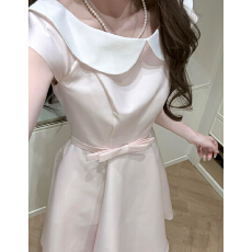 批发法式富家千金娃娃领粉色<b class='q'>连衣裙</b>子女夏季2026新款绝美收腰公主长裙