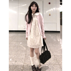批发粉色娃娃领碎花连衣裙子女2026<b class='q'>新款</b>早春季小个子气质韩系穿搭套装