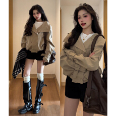 批发卡其色翻领短款风衣薄外套女春秋季2026新款早春小个子上衣高级感