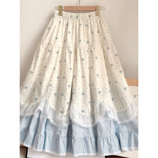 批发高腰蓝色a字碎花<b class='q'>半身裙</b>子女春季2026新款绝美巨好看气质<b class='q'>长裙</b>伞裙