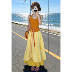 批发早春季多巴胺绝美连衣裙子<b class='q'>女</b>夏2026新款海边度假吊带上衣长裙套装