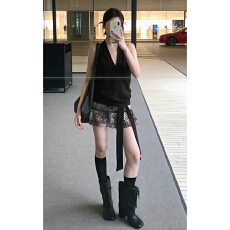 批发法式气质黑色挂脖连衣裙<b class='q'>女</b>夏季2026新款巨好看穿搭一整套短裙套装